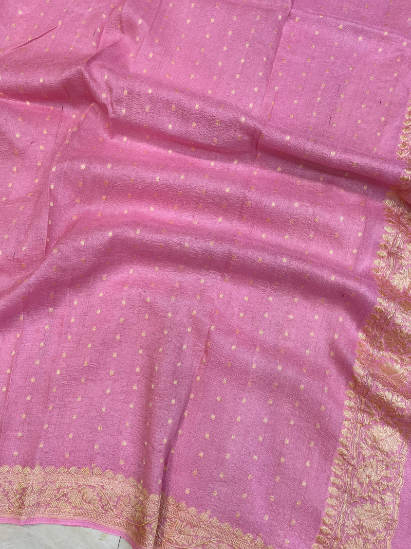 Pure Tussar Georgette Handwoven Dupatta -Gold zari - The Handlooms