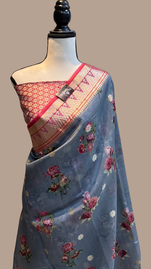 Pure Organza Digital Print Handloom Banarasi Saree - The Handlooms