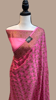 Gajri Pure Chiffon Khaddi Banarasi Saree - The Handlooms