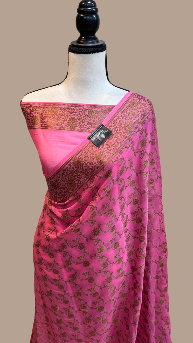 Gajri Pure Chiffon Khaddi Banarasi Saree - The Handlooms