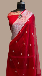 Red Pure Georgette Handloom Banarasi Saree - The Handlooms