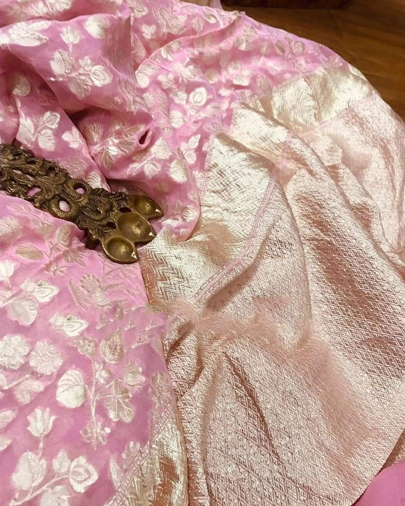 Khaddi Georgette Handloom Banarasi Saree - The Handlooms