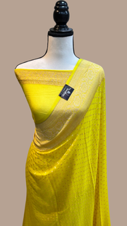 Yellow Khaddi Georgette Banarasi Saree -  Gold zari - The Handlooms