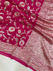 Khaddi Georgette Handloom Banarasi Saree - All over Jaal Work with meenakari - The Handlooms
