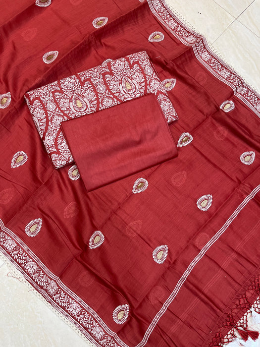 Pure Cotton Banarasi Dress material with Chikankari - The Handlooms