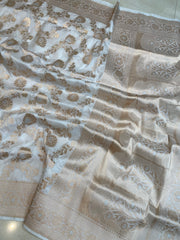 Pure Katan Silk Banarasi Handloom Saree - All over Sona Roopa Jaal work - The Handlooms