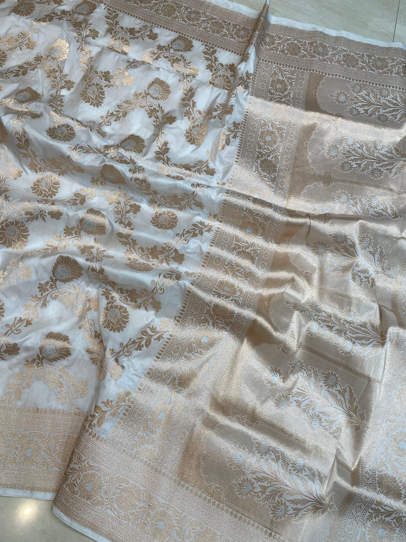 Pure Katan Silk Banarasi Handloom Saree - All over Sona Roopa Jaal work - The Handlooms