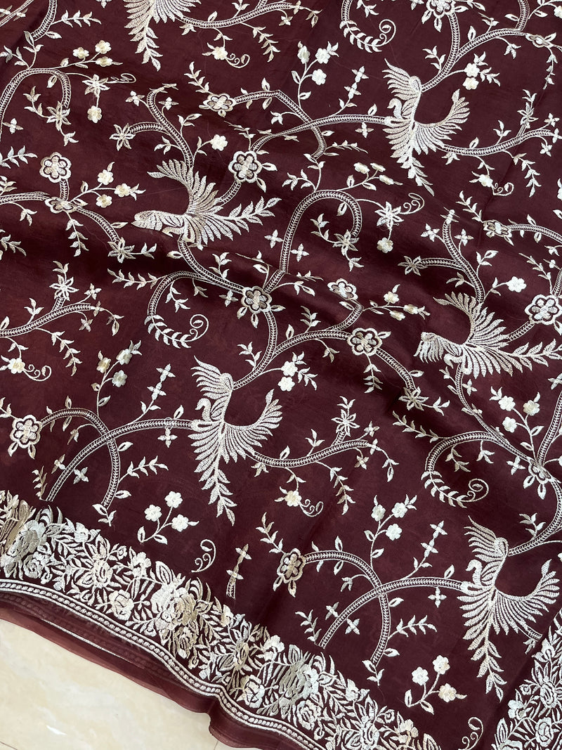 Pure organza Chikankari Handloom Banarasi Saree - The Handlooms
