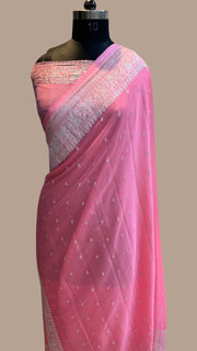 Pure Georgette Banarasi Handloom Saree - pink - The Handlooms
