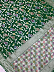 Green Khaddi Georgette Handloom Banarasi Saree - The Handlooms