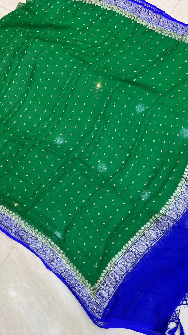 Pure Georgette Dupatt asilver zari - The Handlooms