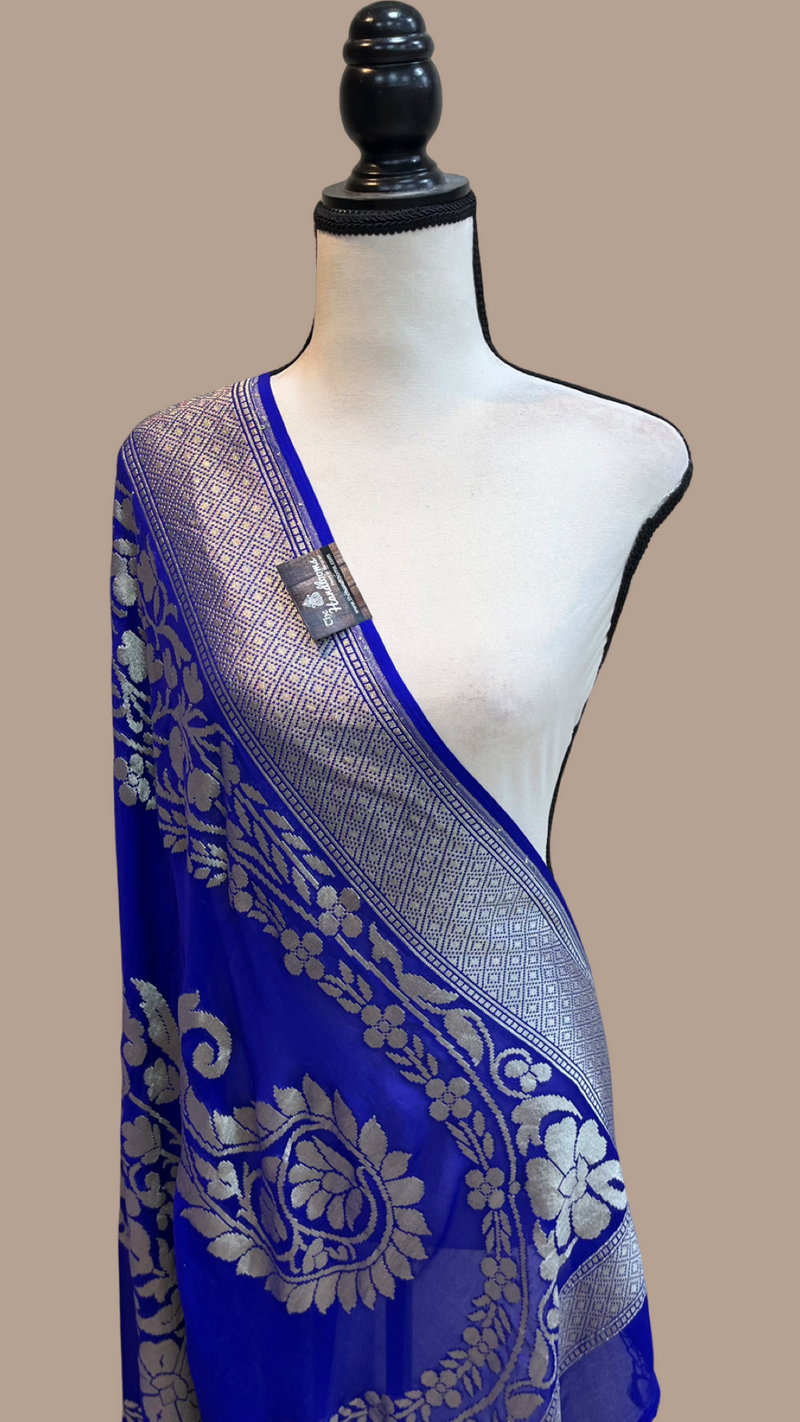 Pure Khaddi Georgette Dupatta - water zari - The Handlooms