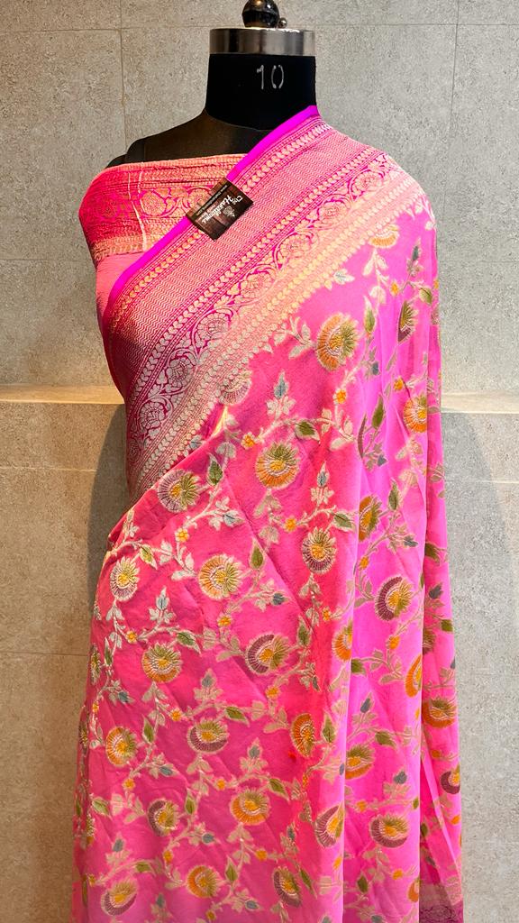 Khaddi Georgette Handloom Banarasi Saree - The Handlooms