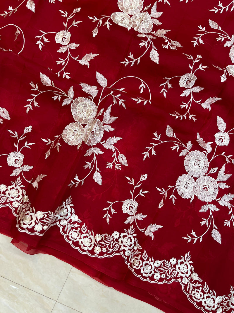 Pure organza Chikankari Handloom Banarasi Saree - The Handlooms