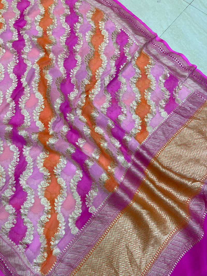 Pure Khaddi Georgette Dupatta - water zari - The Handlooms