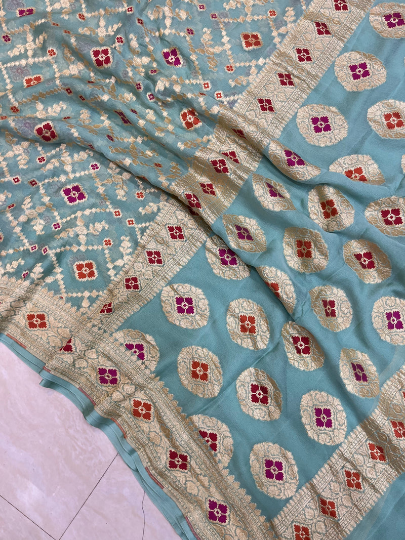 Pure Georgette Banarasi Handloom Saree - with meenakari work - The Handlooms