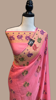 Pure Georgette Banarasi Handloom Saree - with meenakari work - The Handlooms