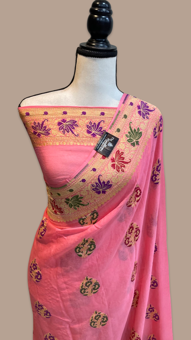 Pure Georgette Banarasi Handloom Saree - with meenakari work - The Handlooms