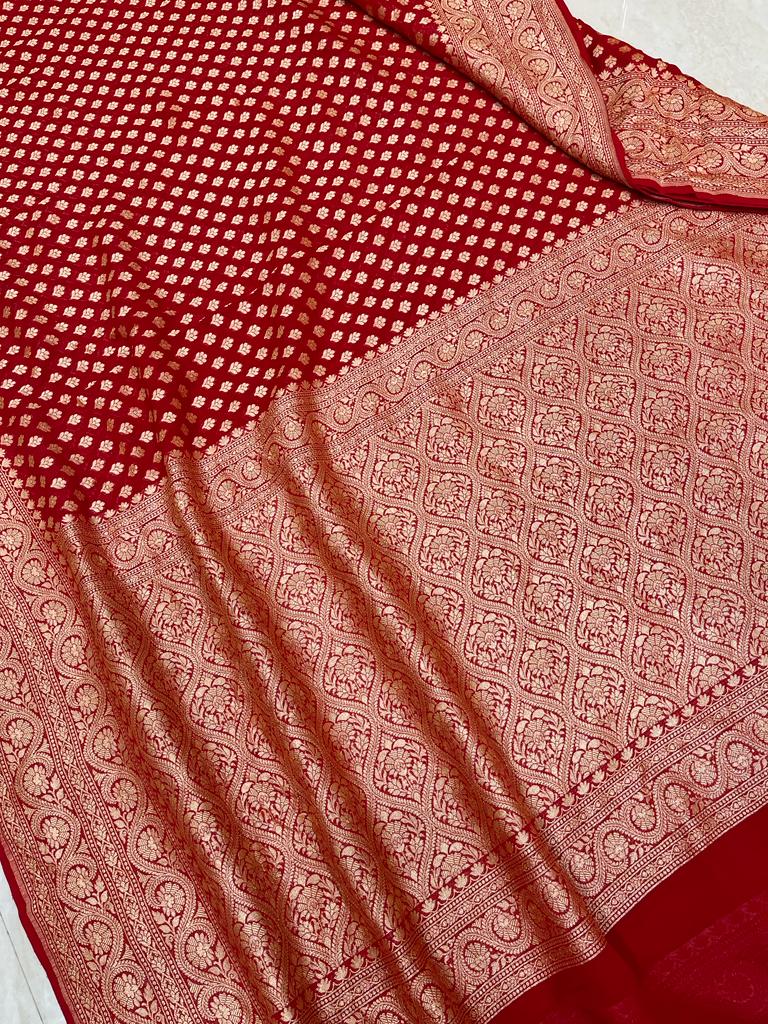 Khaddi Georgette Banarasi Saree -  Gold zari - The Handlooms