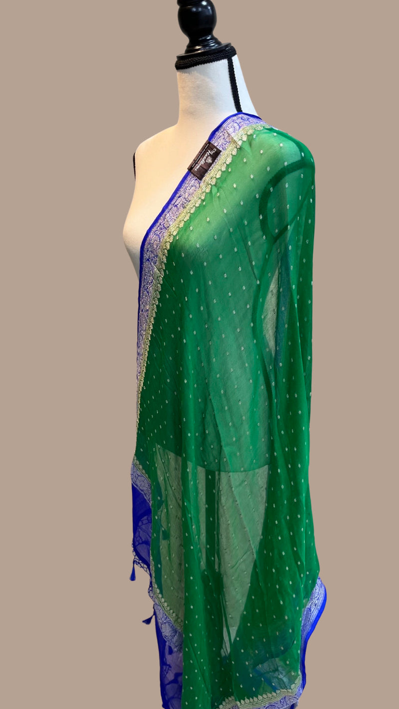 Pure Georgette Dupatt asilver zari - The Handlooms