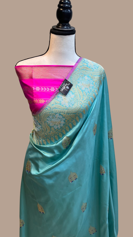 Ektara Pure Katan Silk Banarasi Handloom Saree - All over Kadua motifs with meenakari - The Handlooms