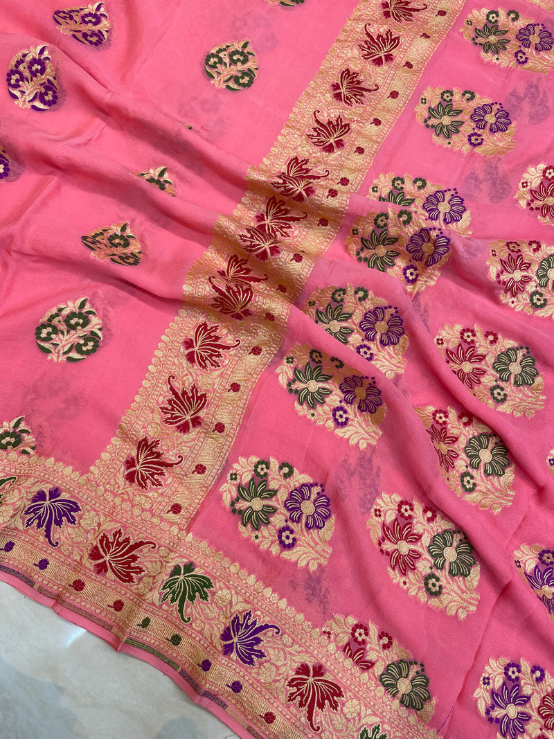 Pure Georgette Banarasi Handloom Saree - with meenakari work - The Handlooms