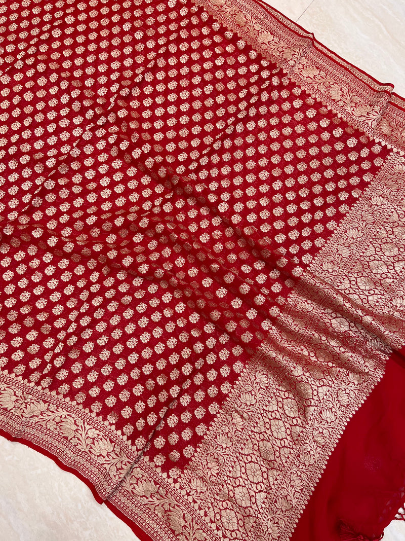 Pure Khaddi Georgette Dupatta - water zari - The Handlooms