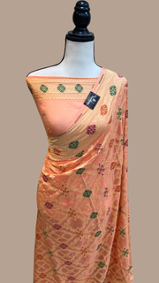 Pure Georgette Banarasi Handloom Saree - with meenakari work Gold Zari - The Handlooms