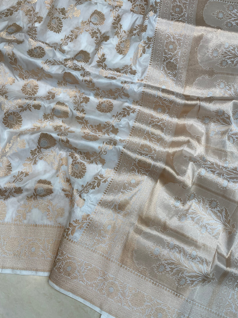 Pure Katan Silk Banarasi Handloom Saree - All over Sona Roopa Jaal work - The Handlooms