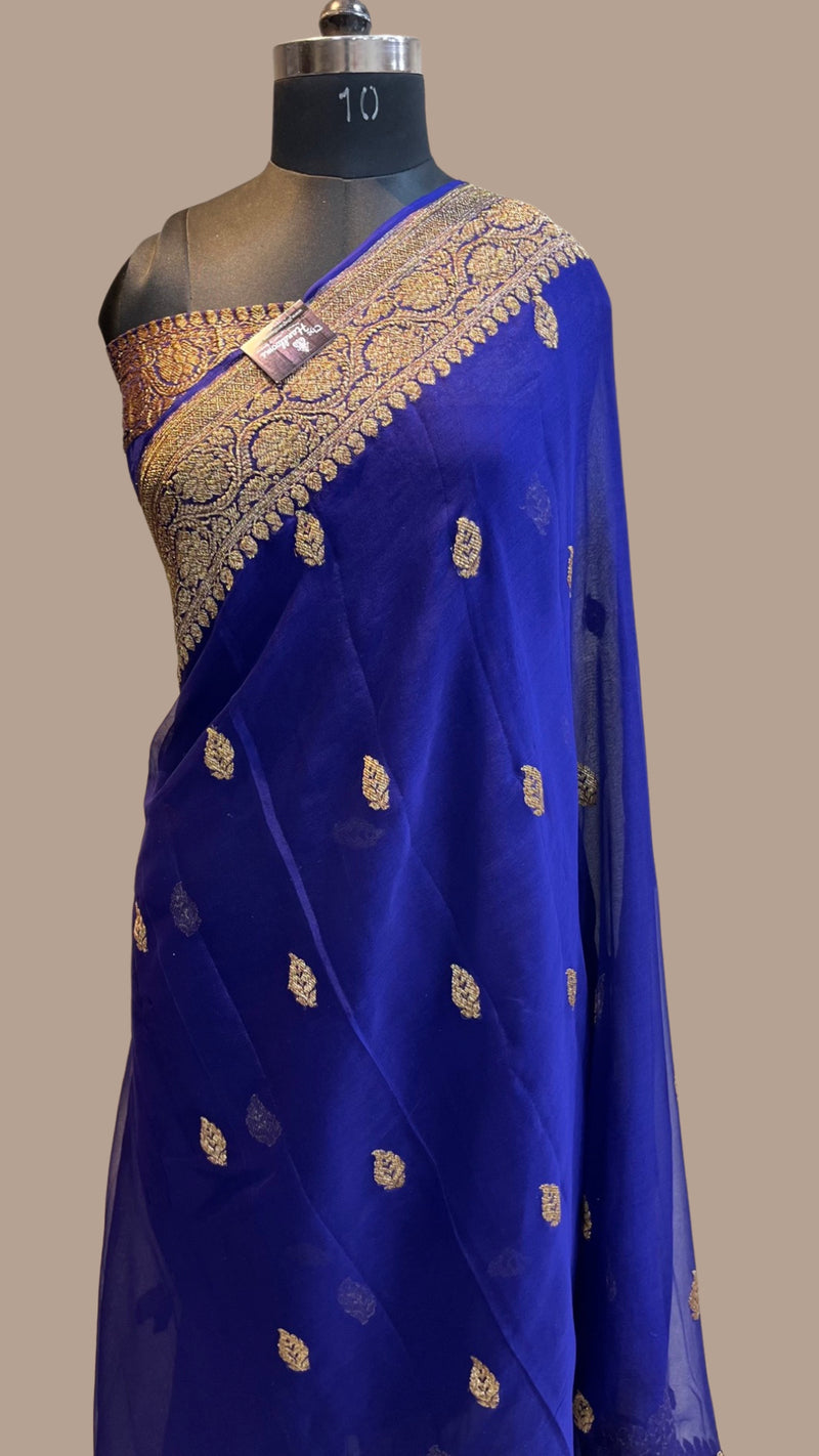 Pure Georgette Banarasi Saree - Antique Zari - The Handlooms