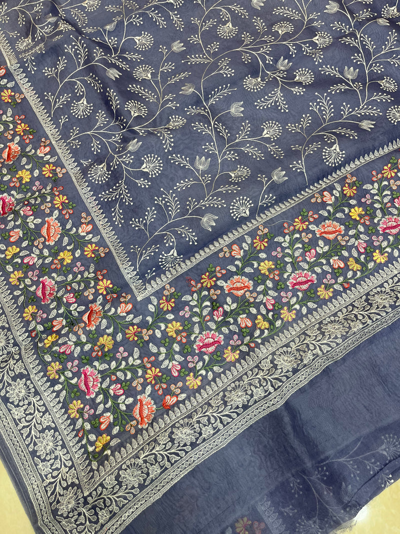 Pure Organza Chikankari Handloom Banarasi Saree - The Handlooms