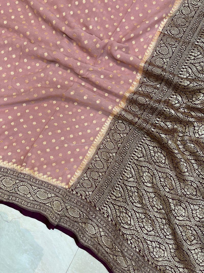 Dual Shade Khaddi Georgette Handloom Banarasi Saree - Gold Zari - The Handlooms