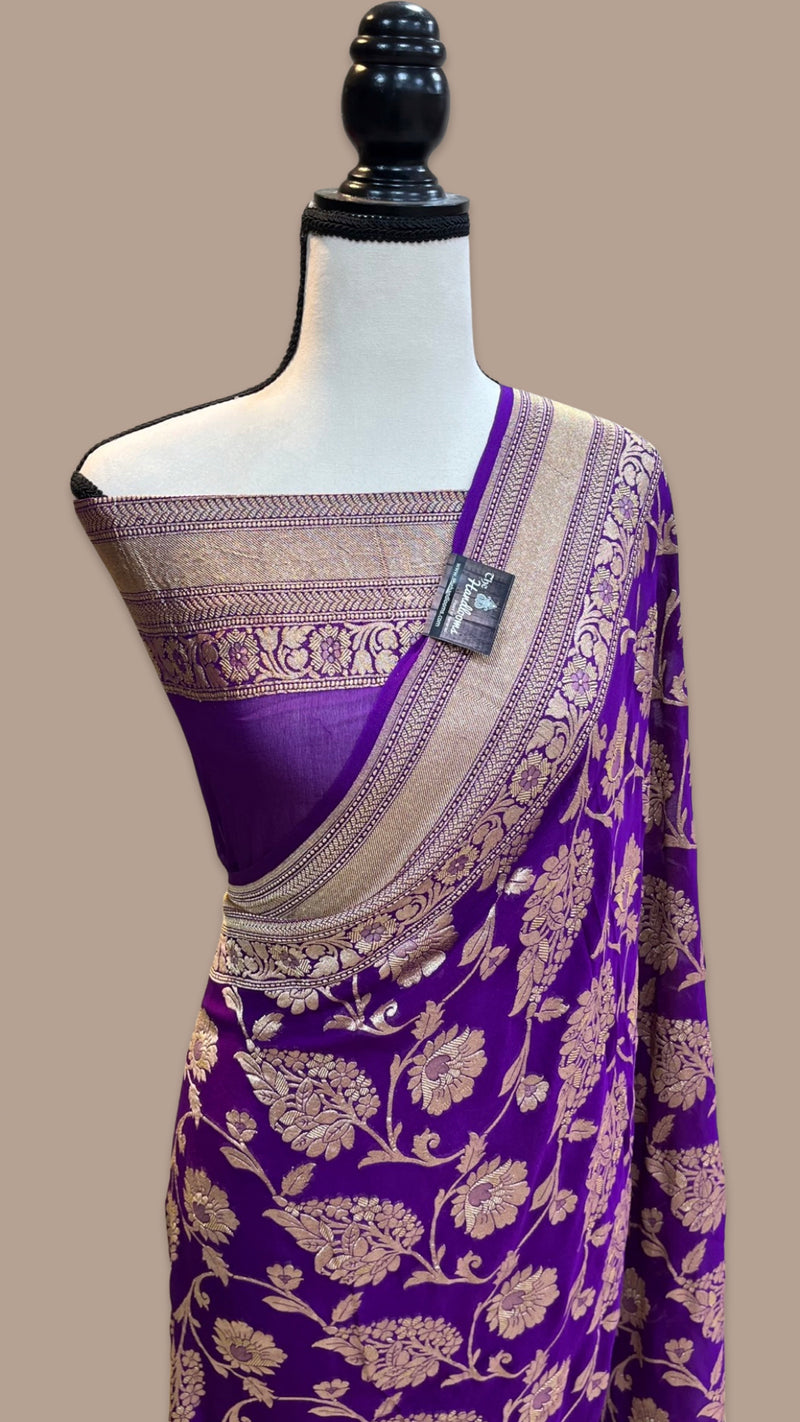 Khaddi Georgette Handloom Banarasi Saree - Gold Zari - The Handlooms