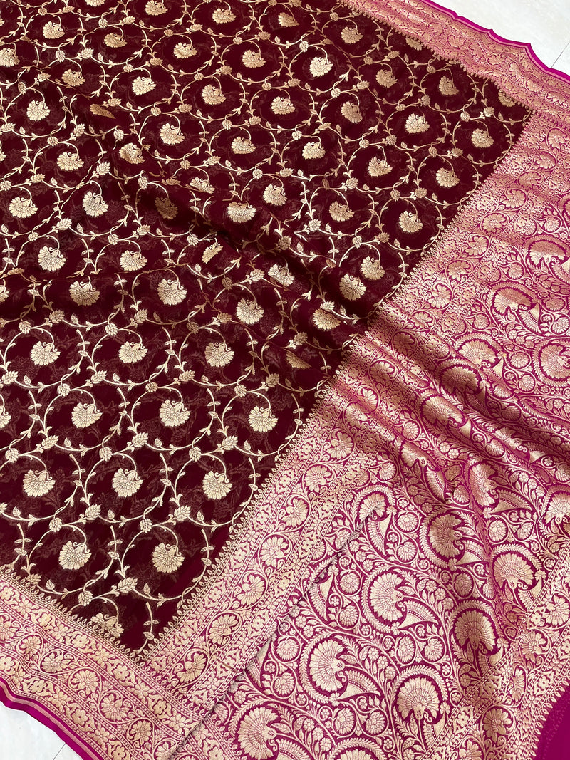 Khaddi Georgette Banarasi Saree - Gold zari - The Handlooms