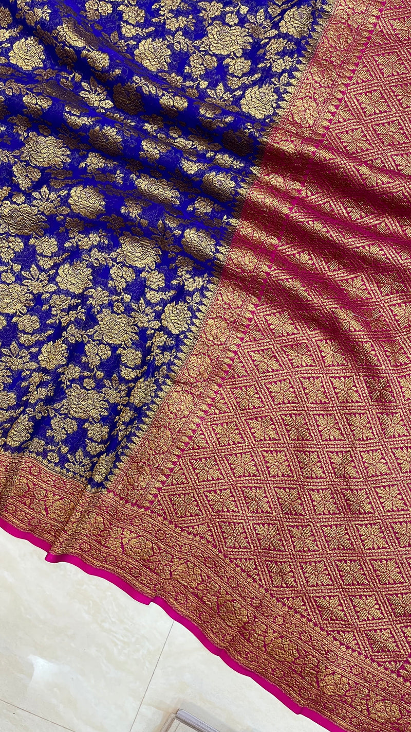 Khaddi Georgette Banarasi Saree -  Antique zari - The Handlooms