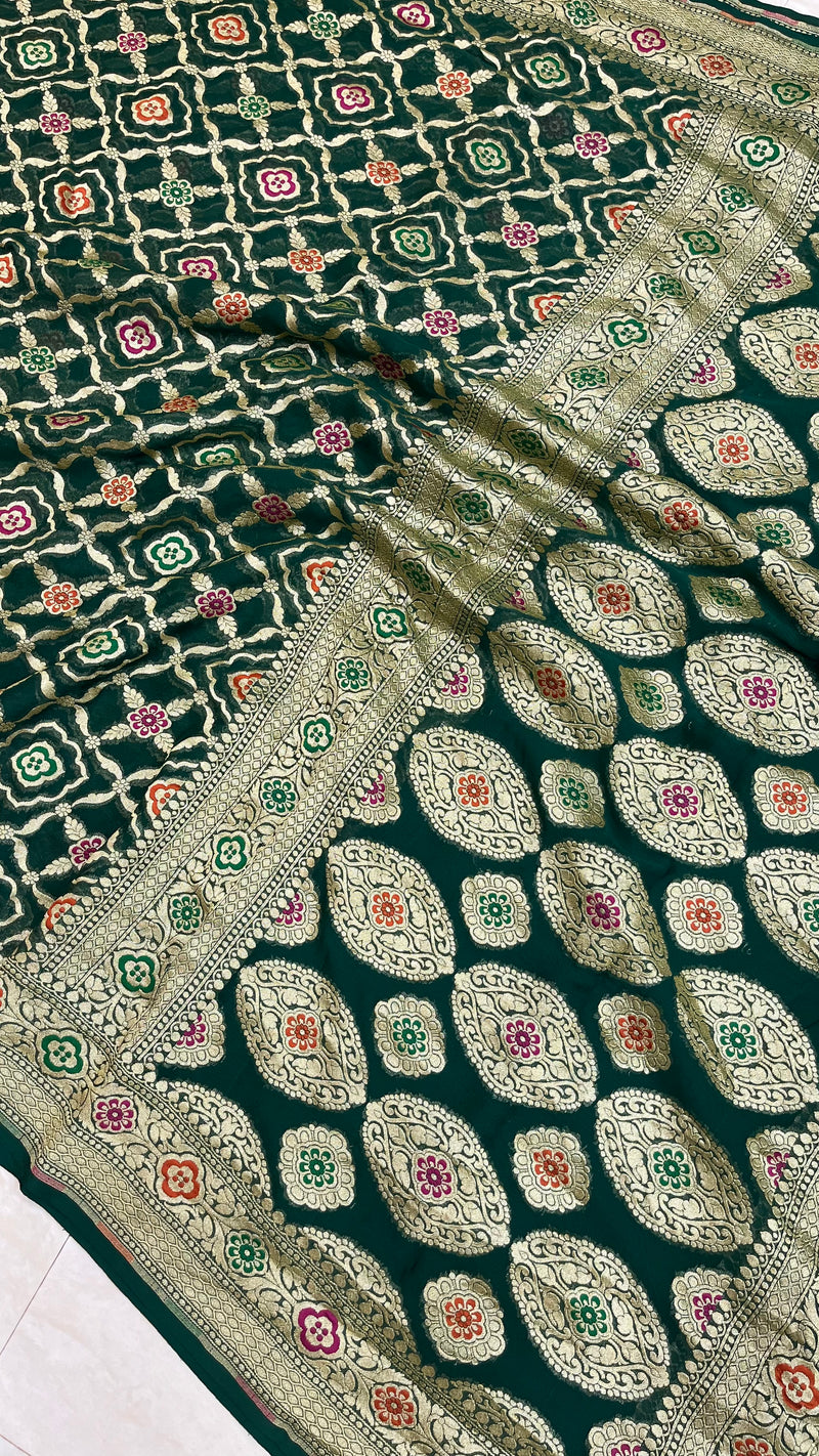 Pure Georgette Banarasi Handloom Saree - with meenakari work - The Handlooms