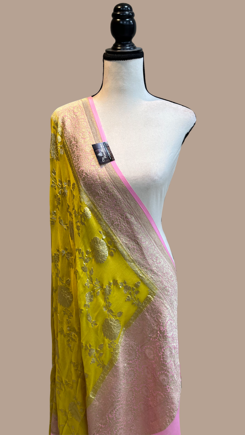 Pure Khaddi Georgette Dupatta - water zari - The Handlooms