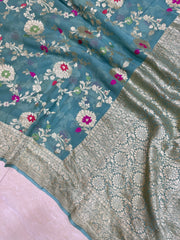 Khaddi Georgette Handloom Banarasi Saree - All over Jaal Work with meenakari - The Handlooms