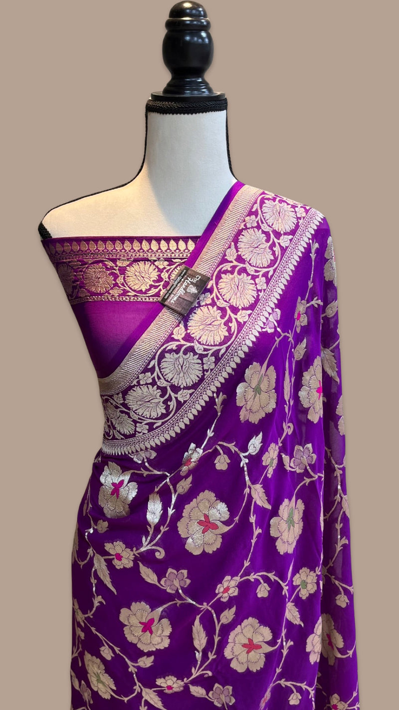 Khaddi Georgette Handloom Banarasi Saree - All over Jaal Work with meenakari - The Handlooms