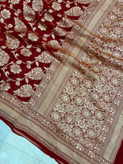 Khaddi Georgette Handloom Banarasi Saree - Gold Zari - The Handlooms