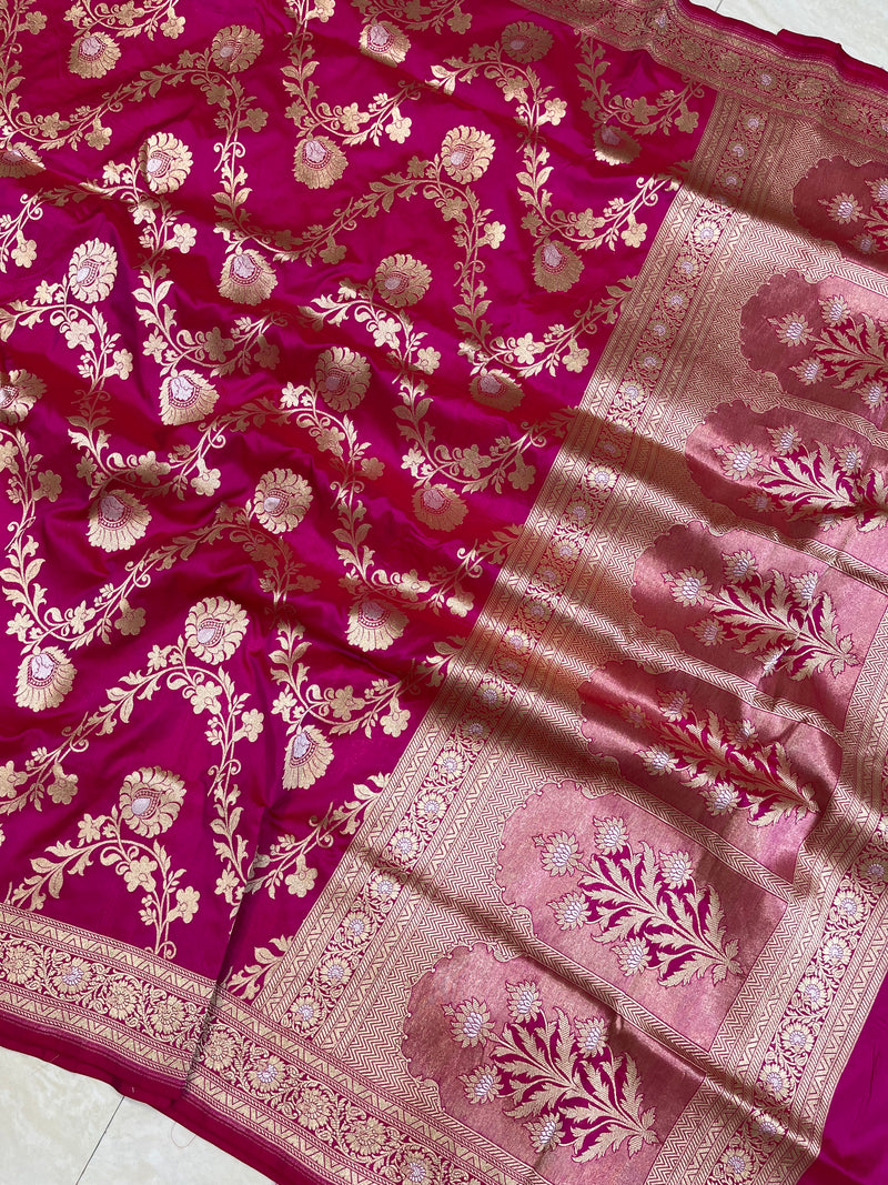 Pure Katan Silk Banarasi Handloom Saree - All over sona roopa Jaal work - The Handlooms