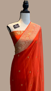 Pure Georgette Banarasi Saree - Gold zari - The Handlooms