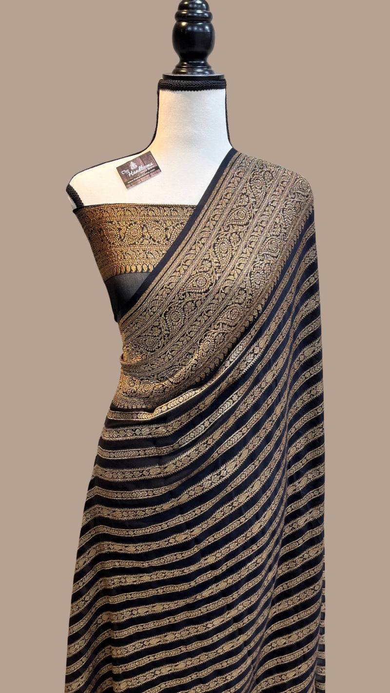 Black Khaddi Georgette Banarasi Saree -  Antique zari - The Handlooms