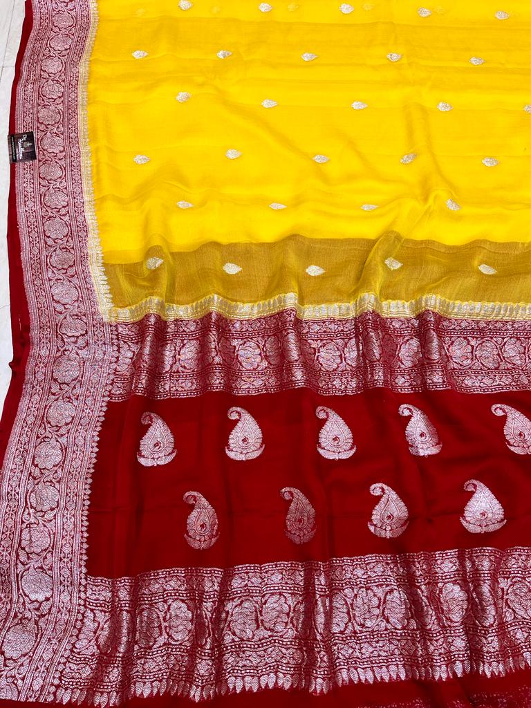 Yellow Pure Georgette Banarasi Saree - The Handlooms