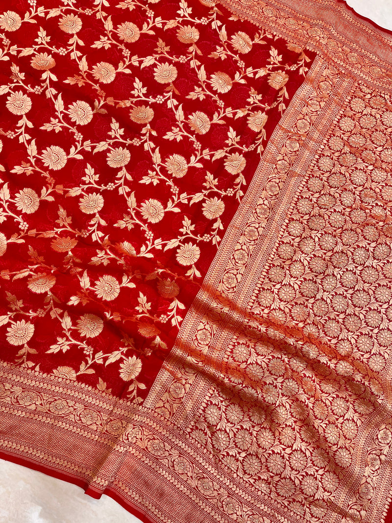 Khaddi Georgette Banarasi Saree - Gold zari - The Handlooms