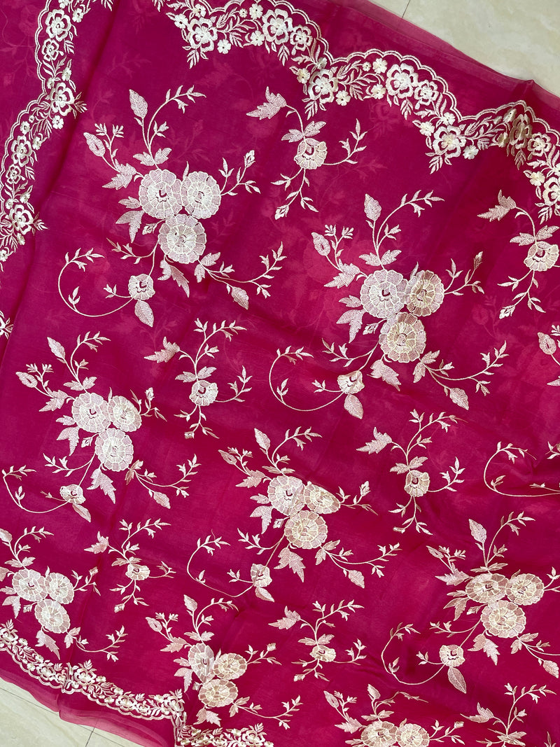 Pure Organza Chikankari Handloom Banarasi Saree - The Handlooms
