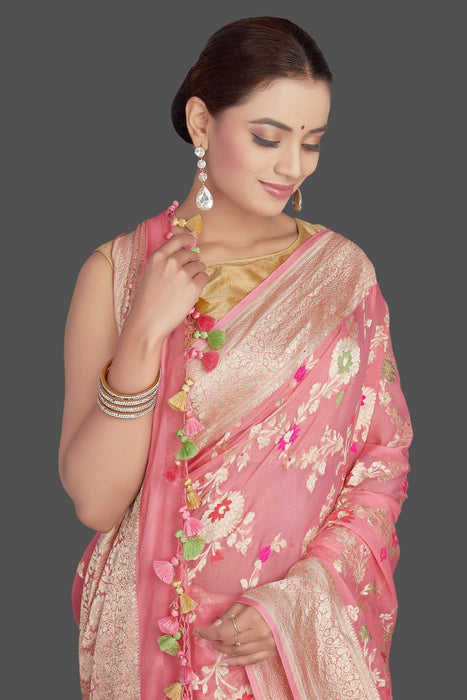 Blush Pink Pure Banarasi Khaddi Georgette Meenakari Saree - Etsy