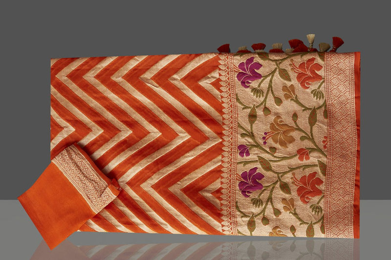 Orange Pure Chiffon Khaddi Banarasi Saree - The Handlooms