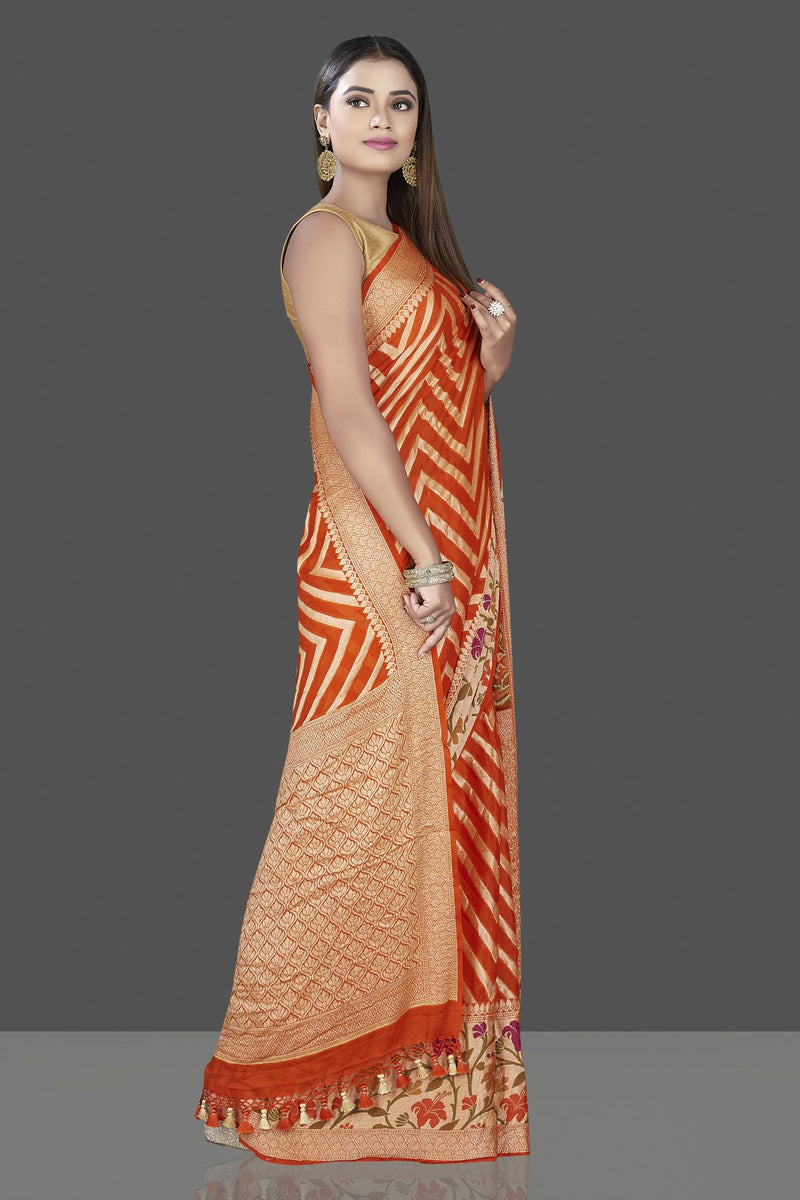Orange Pure Chiffon Khaddi Banarasi Saree - The Handlooms