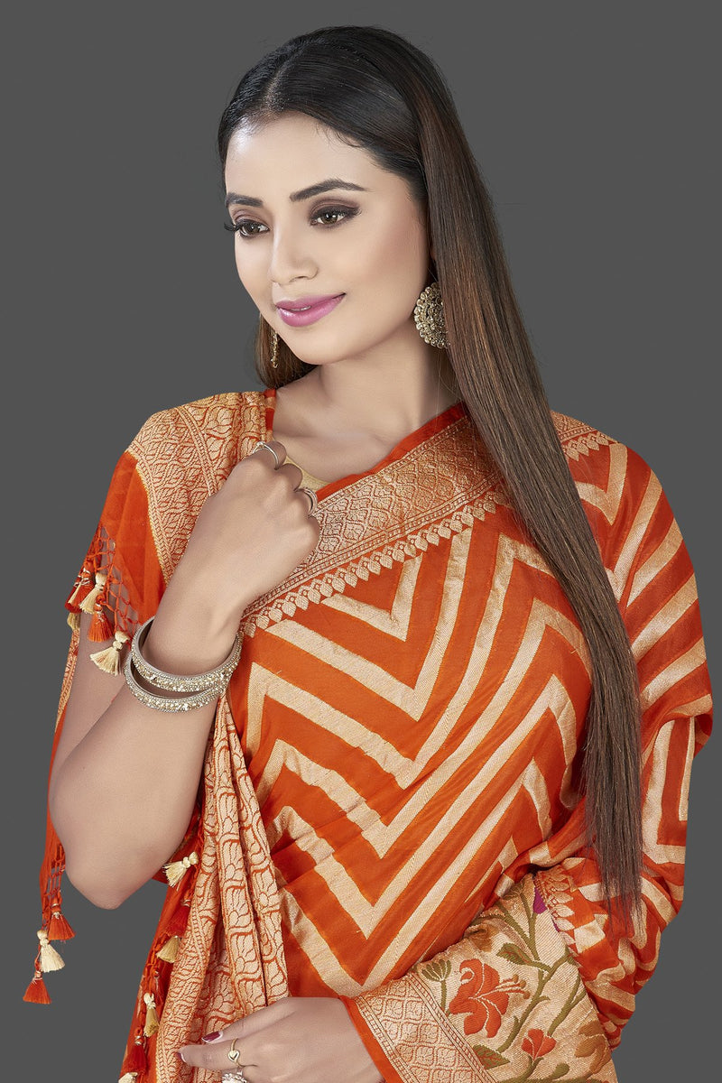 Orange Pure Chiffon Khaddi Banarasi Saree - The Handlooms